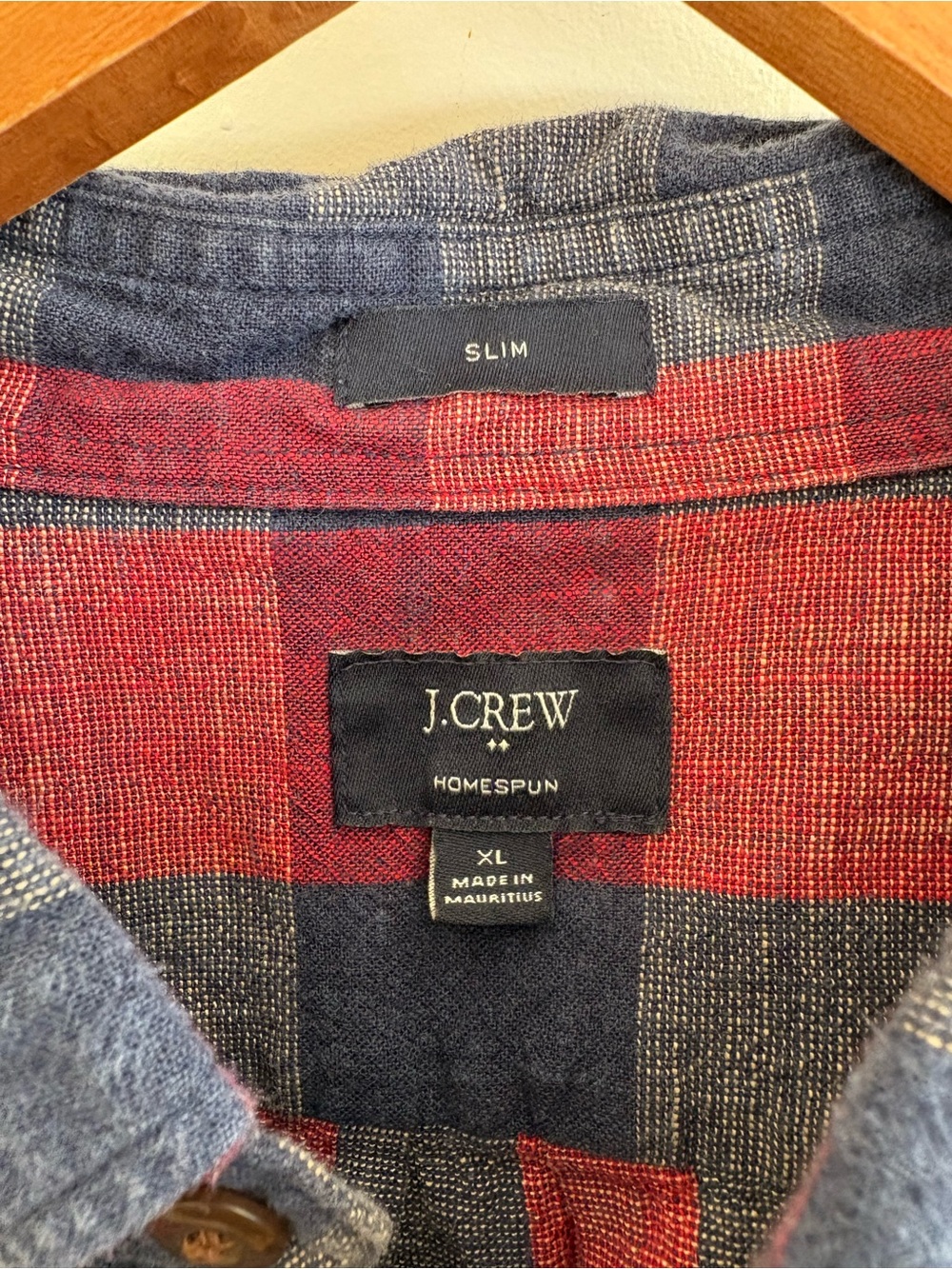 J. Crew Men’s Red and Blue Plaid Check Homespun Collard Shirt Size XL Slim Fit - Picture 3 of 8